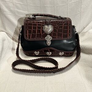 Western Inspired Brown and Black Crossbody Bag with Textured Leather